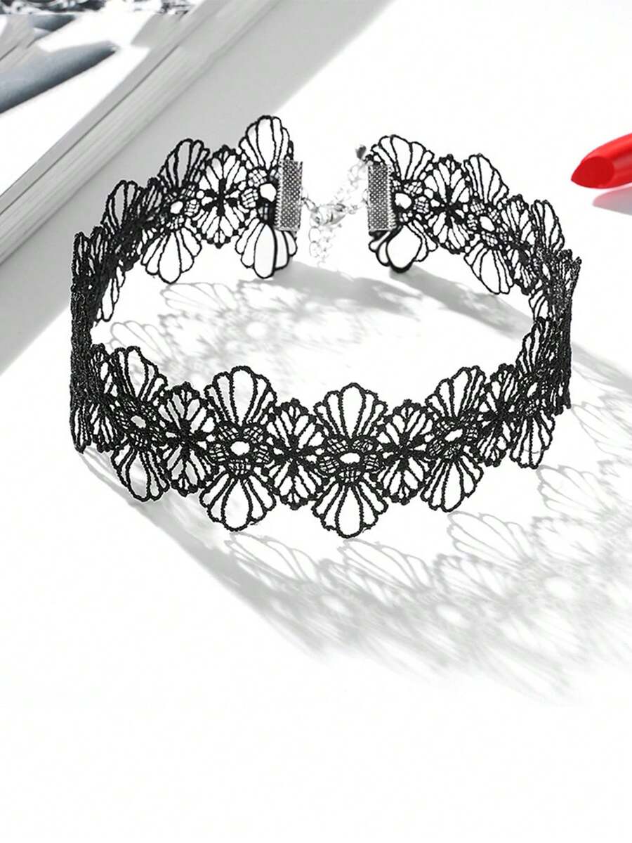 1件装女士黑色颈链，镂空花朵性感锁骨链，简约优雅短款项链 - 彩色 - 查看 1