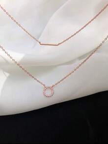 1pc S925 Sterling Silver Minimalist Double-Layer Geometric Necklace, Unique Delicate Choker Necklace, Perfect Gift For Girlfriend/Wife On Valentine's Day Or Birthday - Double-layer Necklace - View 5