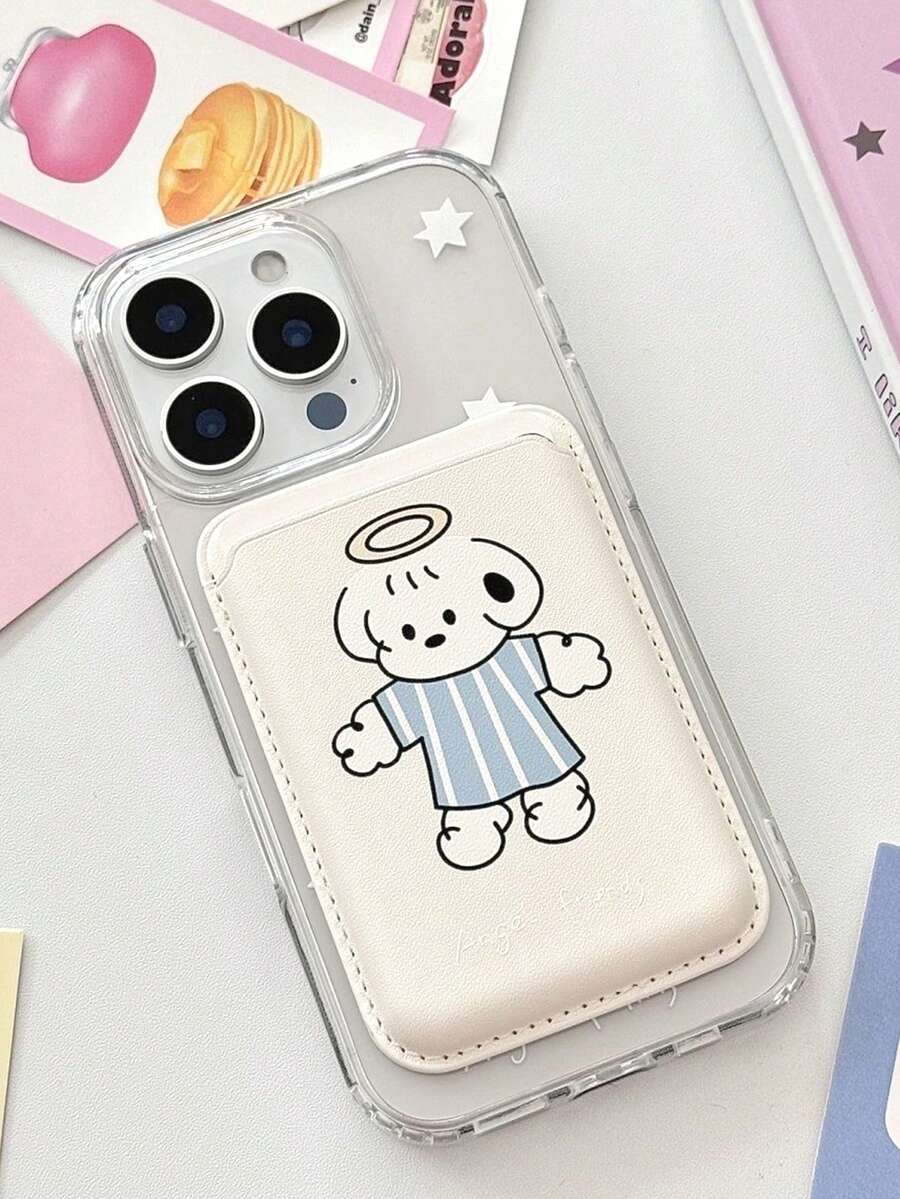 1pc Transparent Magnetic Angel Dog Star Design Phone Case + Magnetic PU Leather Card Holder TPU Shockproof Phone Case Suitable For IPhone11/12/13/14/15/16/17/PROMAX - Clear - View 1