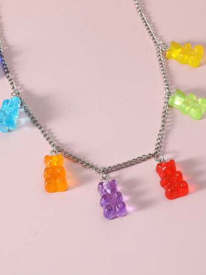 1pc Fashionable Versatile Crystal Bear Pendant Necklace