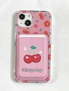 1个粉色磁吸樱花手机壳 + 磁吸PU皮革卡槽 TPU防震手机壳，适用于 11/12/13/14/15/16/17/PROMAX - 粉色 - 查看 3