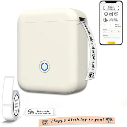 1 Stück tragbarer Etikettendrucker, Aufkleber-Drucker, kabelloser Etikettendrucker, inklusive 1 Rolle Papier, kompatibel mit Android/iOS, 1200mAh Großer Akku, USB-Aufladung, einfach zu bedienen, geeignet für Zuhause, Büro, Schule, perfektes Geschenk für Familie und Freunde zu Geburtstagen und Feiertagen