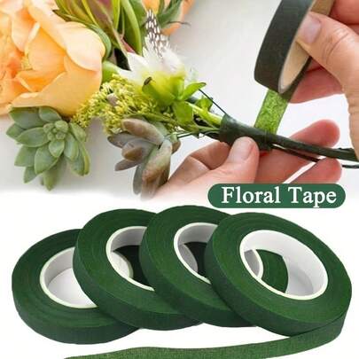 Floral Tape, For Bouquet Wrapping, Green Paper Adhesive, For Artificial Flowers & Plant Stems, DIY Crafting & Organizing