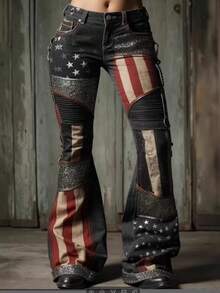 Digital Print Women's Trousers With Colorful Floral Pattern Imitation Jeans - ADFGRVV4 - 查看 4
