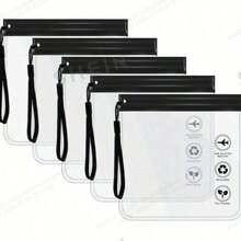 1/5个黑色透明飞机液体拉链袋，20 x 20厘米，透明化妆包，便携旅行必备品，防漏机用化妆品液体，可重复密封EVA化妆包，飞机随身行李，假日必备品，防水防漏，带手柄 - 彩色 - 查看 1