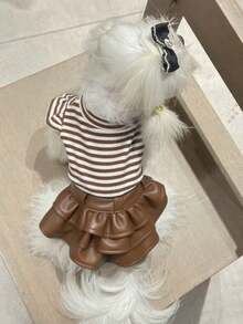 Pet Clothes, Dog Striped Dress, Cat Mini Dress Set - Khaki - View 4