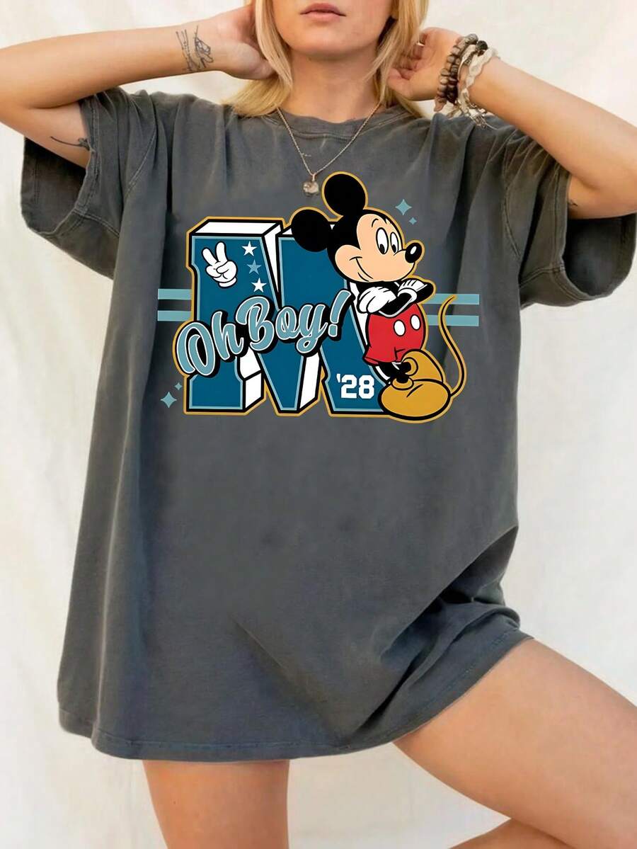 Disney UNIHLO  Mickey  Printed Summer Heavyweight Retro Washed Street Fashion Casual T-Shirt - màu đen - Xem 1