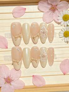 10张手工美甲贴纸，日式樱花透明粉色，可移除可重复使用美甲贴花 - 彩色 - 查看 11