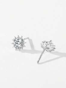 1 Đôi bông tai bạc 925 đính đá Zirconia hình hoa hướng dương lấp lánh, thích hợp cho nữ giới đeo hàng ngày, đi nghỉ mát, hẹn hò, cũng có thể dùng làm quà tặng. - Bạc - Xem 5