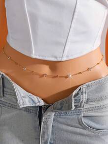 1pc Women's Crystal Chain Waist Chain, Sexy Minimalist Body Chain Jewelry, Suitable For Beach, Vacation, Dating, Gifts, Summer Daily Wear, Party And Gatherings - 金色 - 查看 10
