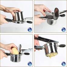 Potato Masher,Manual Potato Masher With 3 Interchangeable Discs, Professional Stainless Steel Manual Potato Masher, Ideal For Fruits, Vegetables, Baby Food - Silver - View 7