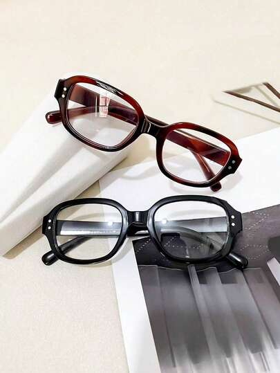 2 Pairs Retro Y2K Style Oval Decorative Glasses, Innovative Design, Minimalist Personalized, Suitable For Street Photography, Campus, Computer Reading