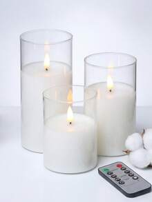 Bộ 3 nến giả lập lửa nhấp nháy, chạy bằng pin, có hẹn giờ và điều khiển từ xa, thích hợp để trang trí bàn ăn, dịp Giáng sinh, Halloween, Ngày Valentine, Ngày của Mẹ, bàn ăn, phòng ngủ, đám cưới, tiệc tùng, làm quà tặng, trang trí không khí lễ hội. - Ánh sáng ấm áp trong suốt - Xem 2