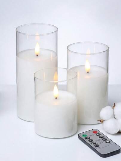 3支闪烁无焰蜡烛，电池供电，带定时器和遥控器，适用于桌面摆件装饰、圣诞节、万圣节、情人节、母亲节、餐桌、卧室、婚礼、派对、礼品、节日氛围装饰