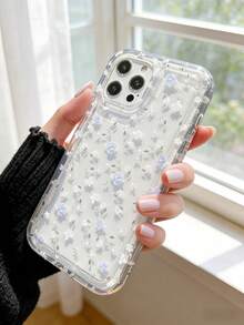 花朵图案手机壳，清新淡雅，浅蓝色和白色小碎花印花，透明气囊防震保护壳，兼容 11/12/13/14/15/16/16 Pro/16 Pro Max/17/17 Pro/17 Pro Max/7p，兼容三星 Galaxy A05/A15/A22/A32/A53/S23/S24 Ultra/S25/S25 Ultra - 無色 - 查看 5