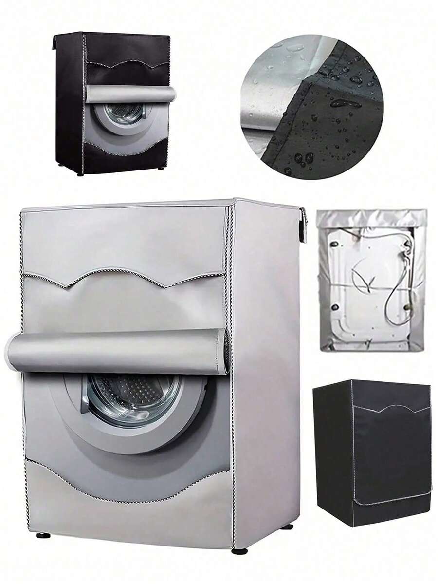 1pc Waterproof, UV-Resistant, Dustproof Washing Machine/Dryer Protective Cover. Made Of Oxford Cloth, With Adjustable Drawstring, Suitable For Most Drum Washers. - Multicolor - View 1