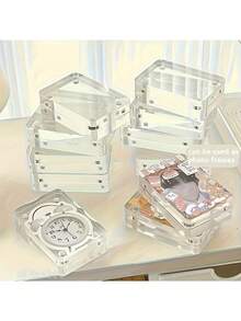 2pcs Transparent Rectangular Acrylic Photo Frames, Multi-Size Options, High-End Convenient Magnetic Frames, Suitable For Desktop Decor, Photo Clips PS Organic Plate - Transparent - View 4