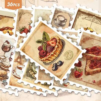 36 piezas Paquete de pegatinas de ilustraciones de alimentos vintage | Suaves calcomanías de vinilo con diseños de acuarela de desayuno y postres | Para portátil, botella de agua y regalo | Para entusiastas de la comida y el ambiente acogedor