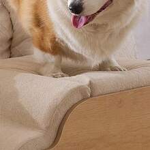 MU:4LIFE Escalera para Perros y Gatos con Casa y Funda Desmontable Lavable Diseño Ergonómica con Estructura Estable y Relleno de Espuma de Alta Densidad Beige y Madera 103x39.8x44cm 4 - Beige y Madera - Ver 5