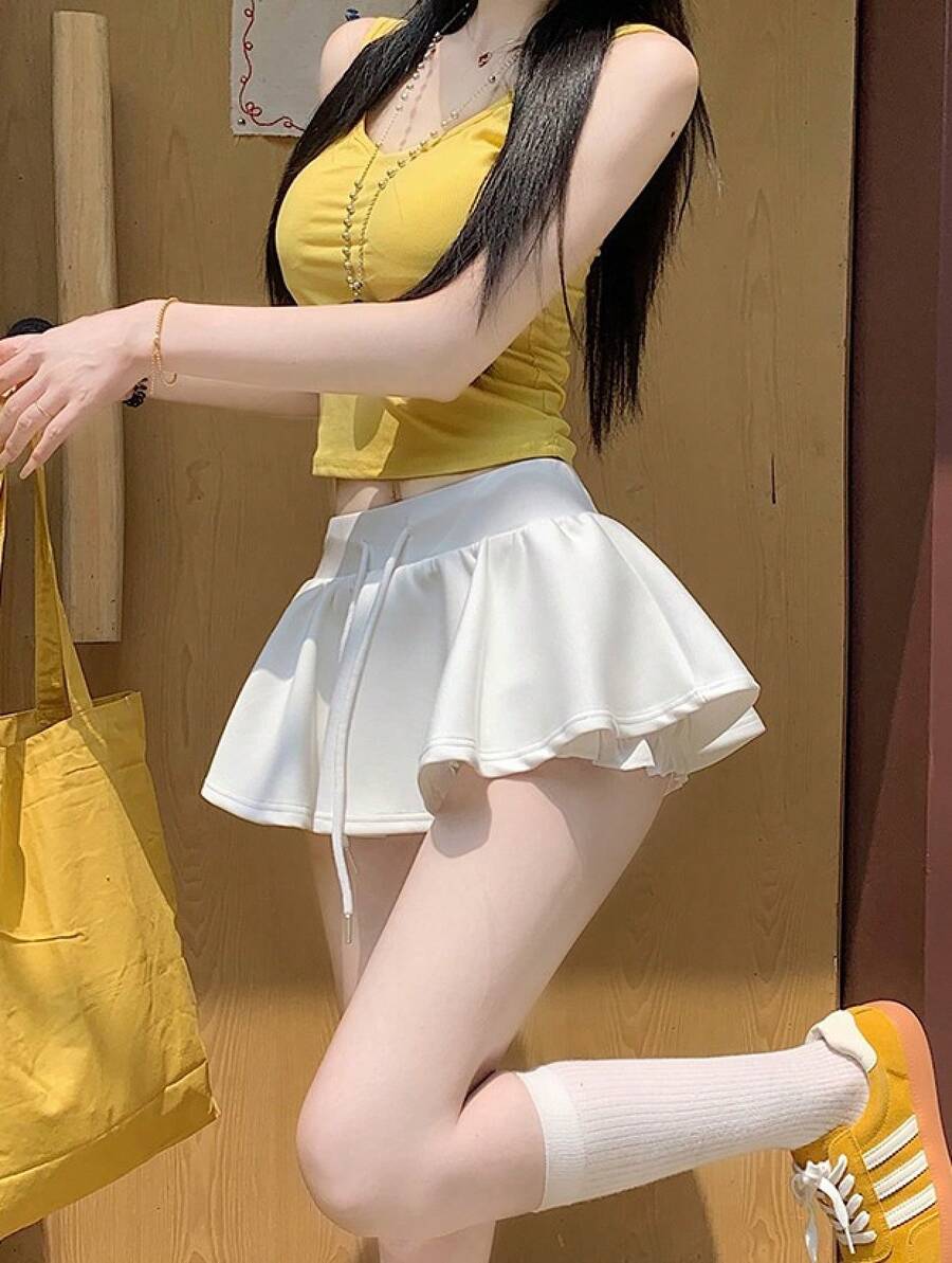Ballet Style Rope-Less Half Skirt Summer Wear Gal A-Shaped Loose Waist Pompom Skirt Is Perfect For Everyday Outings And Dates - White - View 1
