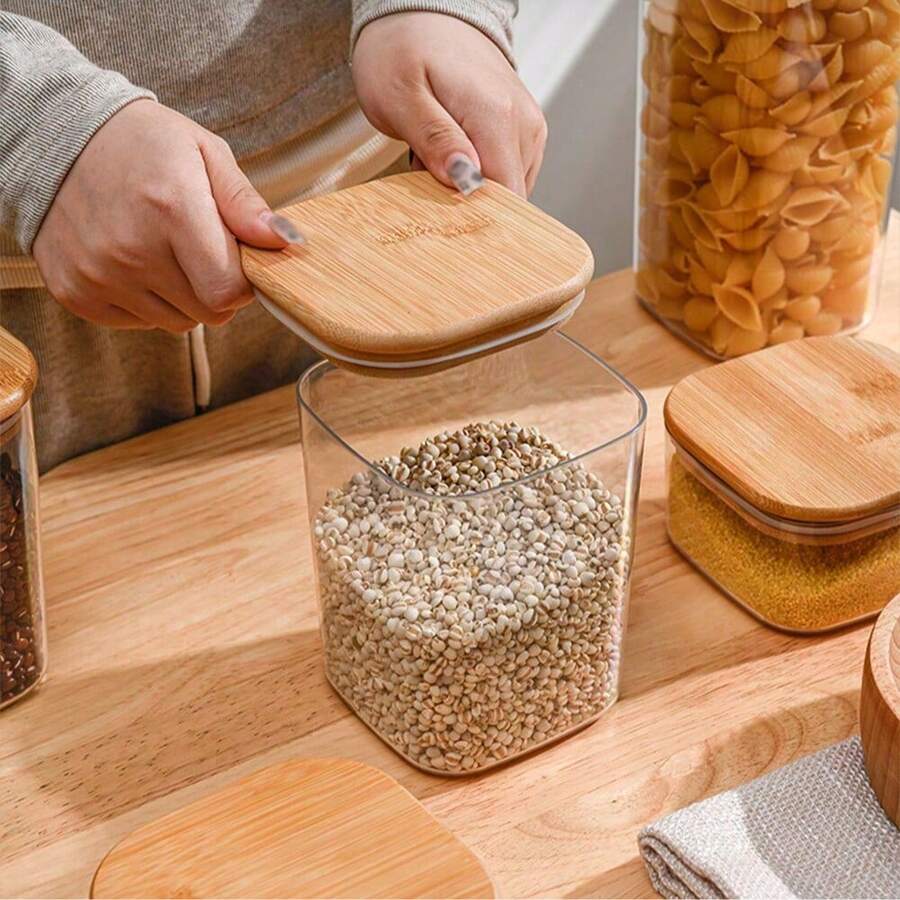1 recipient pătrat etanș, 3 opțiuni de dimensiune: 460 ml/1100 ml/2400 ml, rezistent la scurgeri, păstrează boabele de cafea, frunzele de ceai, pastele, făina, zahărul, nucile, bomboanele, sărurile de baie uscate și proaspete, soluție perfectă de organizare a bucătăriei. - Transparent - Vizualizare 1
