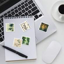 56pcs Artistic Chinese Style Bamboo Scene Stickers Pack | Stylish Vinyl Decals With Traditional Bamboo & Scenery Graphics | For Phone, Luggage & Decor | For Fans & Cultural Vibe Enthusiasts Funny Stickers Kindle Scrapbook Supplies Laptop Sticker - Square - View 9