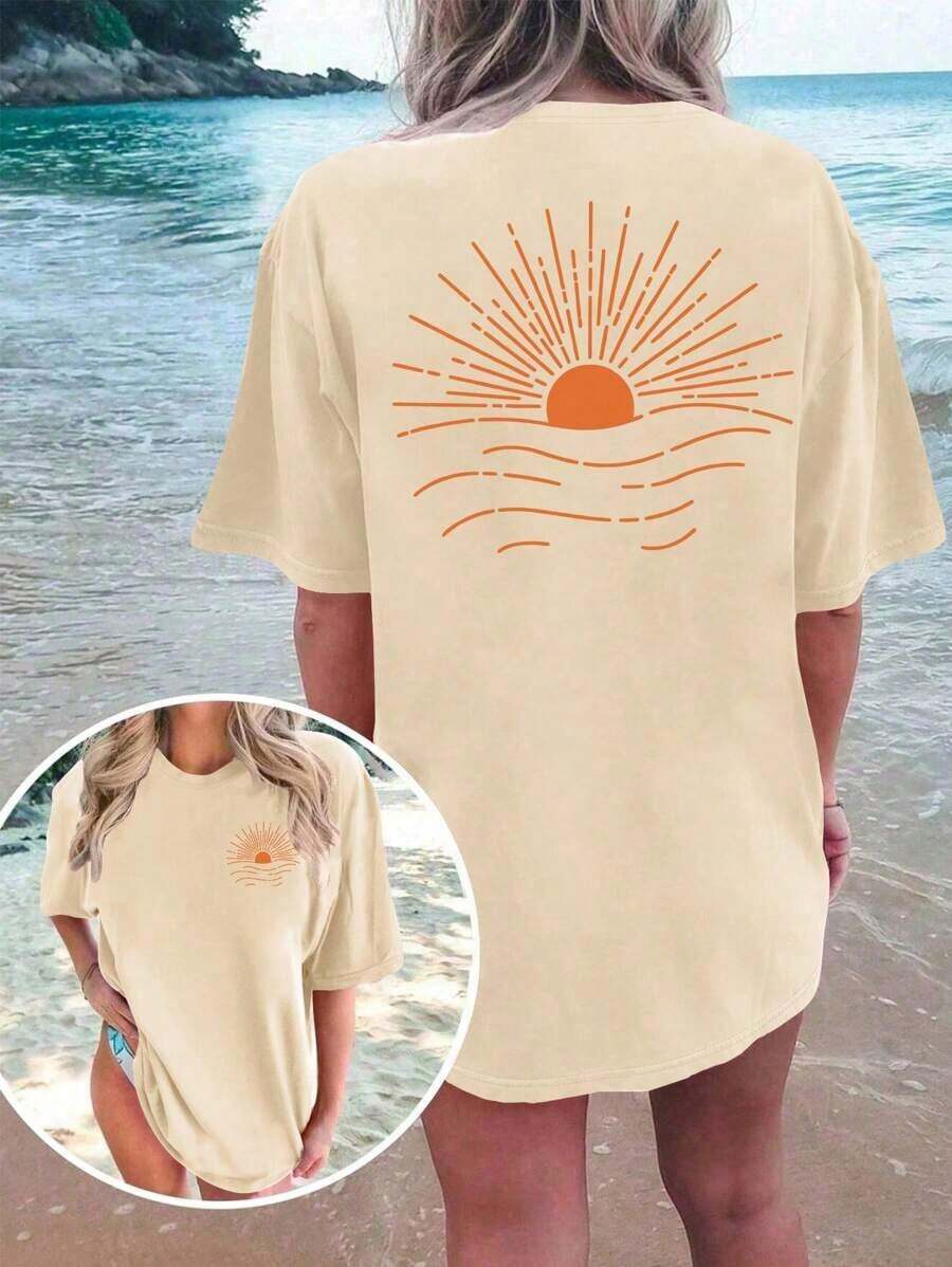 Men's Graphic Tee, Oversized T Shirt Men, Vintage Graphic T Shirt, Streetwear T Shirt Men, Graphic Tees For Men, Casual Loose Fit T Shirt, Summer T Sh - 卡其色 - 查看 1