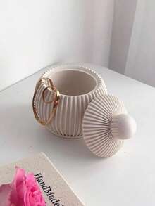 A Set Of Striped Spherical Storage Box Silicone Mold, DIY Creative Minimalist Striped Candle Cup Plaster Mould, Home Decoration / Gift Ornament Epoxy Resin Mold, Handicraft Casting Molds, Art Decorative Ornament Gypsum Mold - Striped Spherical Storage Box Silicone Mold - View 6