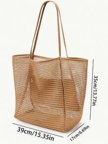 Large Capacity Beach Travel Bag | Women's Shoulder Bag, Women's Handbag, Beach Mesh Tote Bag, Women's Foldable Shoulder Bag, Beach Nylon Mesh Tote Bag, Casual Handbag Women's Foldable Shoulder Bag, Beach Bag, Office, Summer - Mesh Bag - View 4