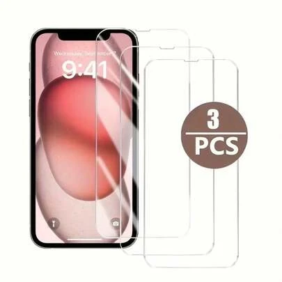 Set de 3 protectores de pantalla de vidrio templado transparente de alta definición, compatibles con las series Apple X/XR/11/12/13/14/15, cristal claro, sin deformación, resistente a golpes y arañazos