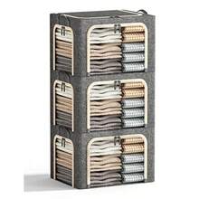 Contenedores de almacenamiento de ropa de 3 aberturas con marco de metal contenedor de almacenamiento plegable para ropa contenedores de almacenamiento de ropa con tapa caja de almacenamiento de - Gris Oscuro - Ver 7