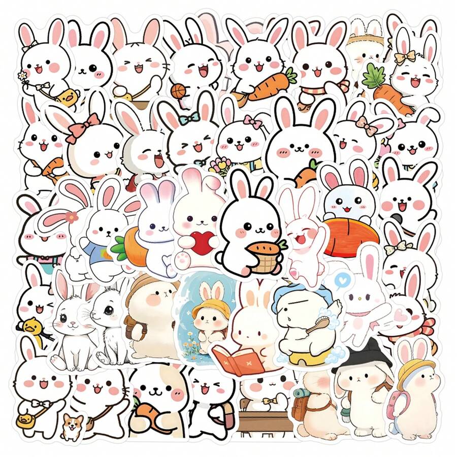 60pcs New Easter Cartoon Rabbit Stickers, Suitable For Decorating Skateboard, Luggage, Helmet, Refrigerator, DIY [Actual Quantity May Vary Slightly Or Have Duplicates] - Rabbit Stickers - View 1