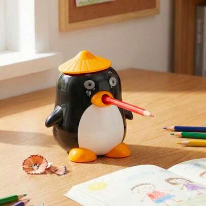 Cute Penguin Shaped Pencil Sharpener, Creative Novelty Pencil Sharpener, Hand Crank Pencil Sharpener For Students, Back To School Supplies, Birthday Gift, Party Favor