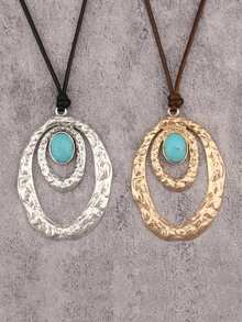1 pièce Collier métallique ovale de style cowboy occidental à la mode, collier ras-du-cou en turquoise unique de haute qualité, collier de couple, convient pour un port quotidien, cadeau pour festival de musique, cadeau pour petite amie/petit ami - bleu turquoise - Voir 1