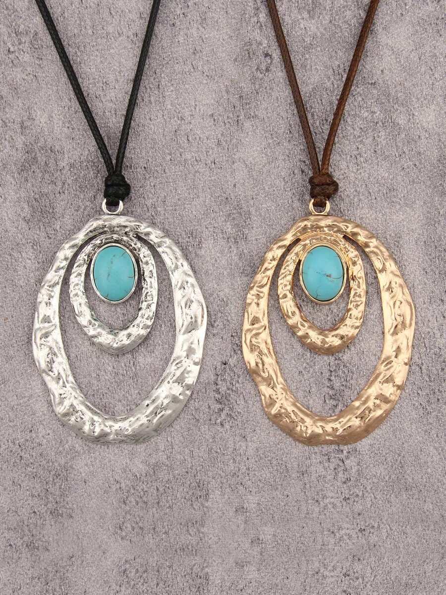 1 pièce Collier métallique ovale de style cowboy occidental à la mode, collier ras-du-cou en turquoise unique de haute qualité, collier de couple, convient pour un port quotidien, cadeau pour festival de musique, cadeau pour petite amie/petit ami - bleu turquoise - Voir 1