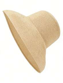 1 pieza Sombrero de paja para mujer, sombrero de ala ancha para playa, viaje, vacaciones, protección UV, primavera/verano - Beis - Ver 4