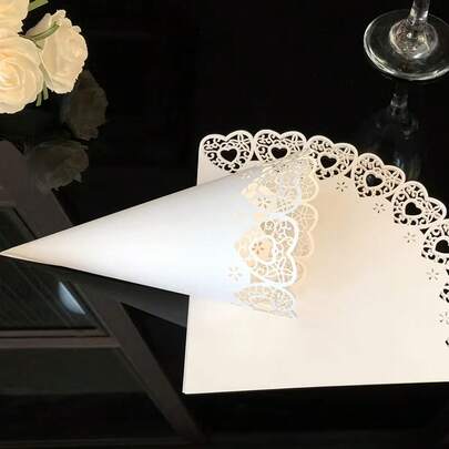 DIY Laser Cut White Heart Shaped Lace Cone Paper For DIY Rice Flower Vase, Decoration For Wedding, Birthday Party, Gathering And Other Small Festivals