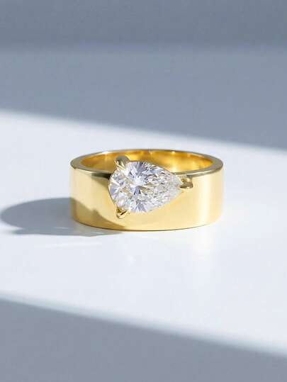 1枚经典简约水滴形锆石925纯银戒指，优雅欧式复古风格，女士珠宝礼品，适合舞会、聚会和派对佩戴