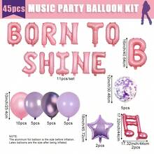 45pcs KPOP Music Theme Balloon Set, Includes "BORN TO SHINE" Pink Letter Balloons, Purple Pentagram And Pink Double Note Foil Balloons, Pink And Purple Latex Balloons, Suitable For KPOP Theme Birthday Party, Hallyu Music Decor, Rock Theme, Graduation Dance, Party Decorations, Birthday Theme, Music Theme Decor, Hip Hop Karaoke Party Decor, Carnival Decorations, Photo Booth - Multicolor - View 7