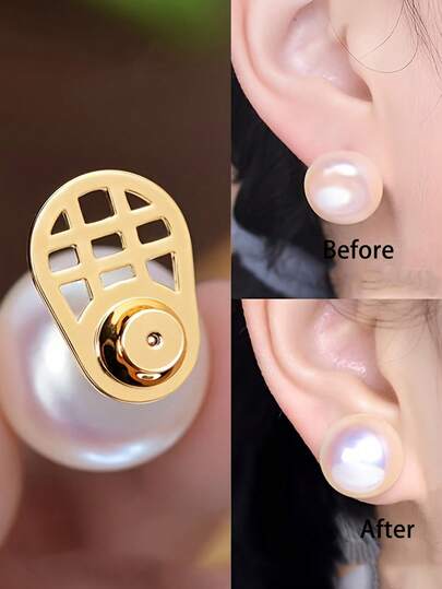 2个/4个18K金耳钉背托，适合下垂耳廓，耐用球拍形耳钉托，可固定重型耳钉，可替换耳钉，大号耳钉背托