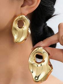 1 Pair Exaggerated Geometric Asymmetrical Hollow Out Earrings For Women - Yellow Gold - View 2