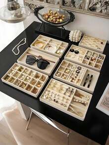5/1pc High-Quality Jewelry Storage Tray, Elegant Velvet Jewelry Organizer Tray, Stackable Jewelry Storage Box, Multifunctional Jewelry Display Tray, Suitable For Storing Earrings, Necklaces, Rings, Bracelets, Etc., Holiday Gift. - Multicolor - View 8