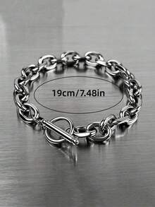 1 pieza Pulsera de acero inoxidable con cadena gruesa de plata de moda y cierre OT, adecuada para uso casual, fiesta y regalo de vacaciones para hombres - Plateado - Ver 5