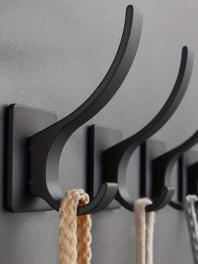 1pc Heavy Metal Self-Adhesive Hook - Non Perforated Wall Mounted Towel And Bathrobe Hook, Black/White, Space Saving Multifunctional Adhesive Hook, Suitable For Bedrooms, Kitchens, Bathrooms - Ideal For Clothing And Hat Storage, Space Saving Modern Design, No Need For Drilling, Easy To Install, Space Organization Decoration, Lightweight And Durable, Essential For Families, Universal For All Seasons, Bathroom Accessories, Friend Gift Giving ﻿