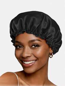 1pc Women's Satin Ruffle Sleeping Cap, Chemo Cap, Hair Protection Hat, Suitable For Daily Use Hair Sleep Cap - Navy Blue - View 9