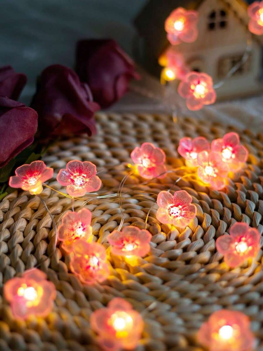 1m/2m Pink Sakura Flower String Lights, Pink Fairy Sakura Flower Vine LED Lights, Suitable For Bedroom, Window, Wall, Wedding, Birthday Party, Gift