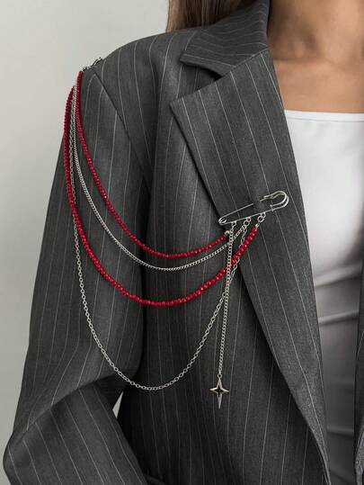 1 Stück elegante geometrische Kristall-Perlen Mehrschicht Quaste Stern Anhänger Brosche, luxuriöses Schmuckzubehör, geeignet für Hochzeit, Party, Urlaub, Alltag, Straßenmode, Frauen & Paare Geburtstagsgeschenk