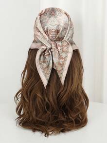 1pc New Bohemian Style Paisley Print Bandana, Women's Fashion Scarf For Sun Protection, Shawl For Daily Wear And Vacation, Spring/Summer Summer Hair Accessories Beach Hair Bands Vacay Headband - Beige - View 4