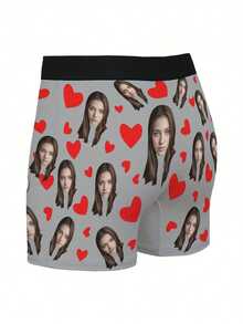 Custom Photo Men'S Boxer Briefs - Personalized Face Design, High-Elasticity Fabric, Valentine'S Day & Anniversary Gift For Him, Unique Romantic Gift For Boyfriend/Husband, Couple Matching Underwear, Cute Underwear, Anniversary Gift, Playful Design, Comfortable Fit, Durable Fabric - Dark Gray - View 5