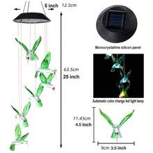 Solar Hummingbird Wind Chimes, Outdoor Memorial Gifts For Mom Grandma, Birthday Patio Decor For Women, Garden Yard Art Ornaments - Chim ruồi xanh (1 con) - Xem 7
